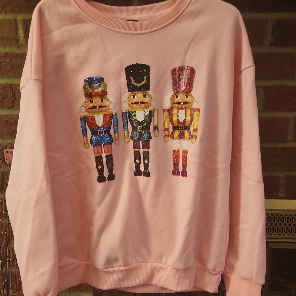 SHEIN Pink Nutcracker Crewneck Sweater